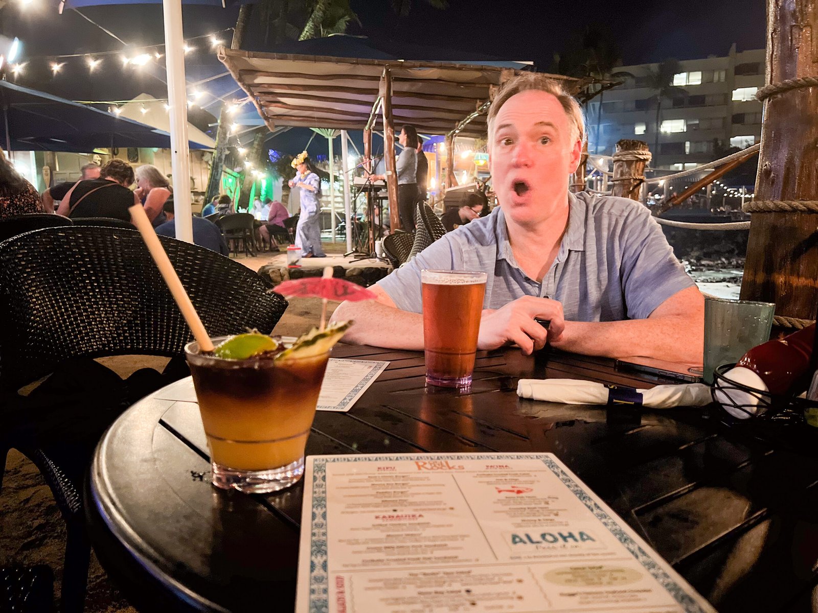 Brian looking shocked at Huggos On the Rocks