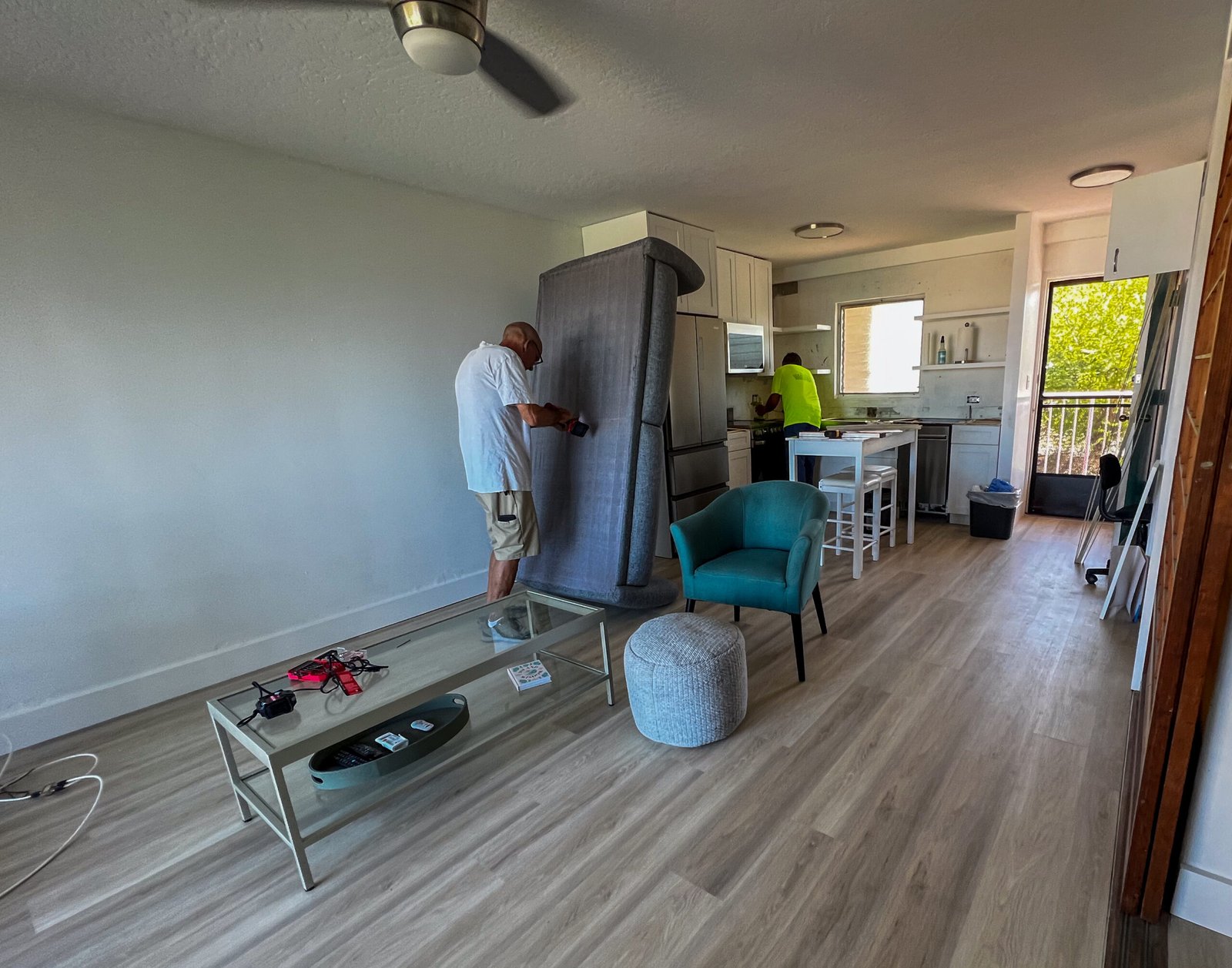 Working on the counters and couch