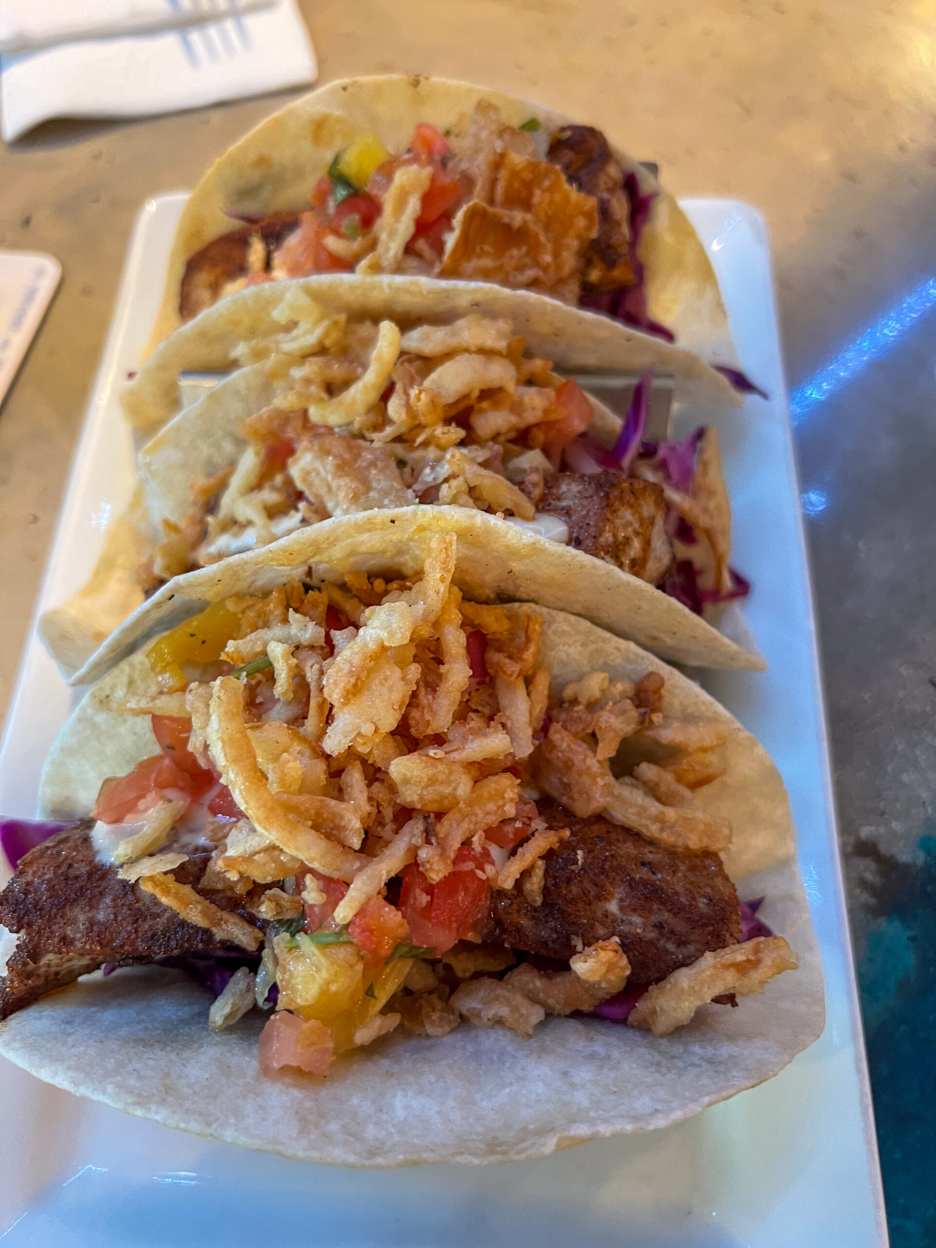 Mouth-watering fish tacos at Umeke's in Kona