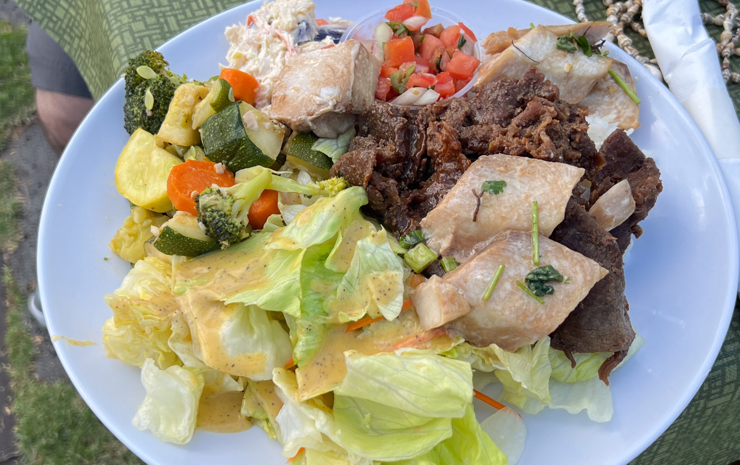 A delicious plate of food from the Royal Kona Luau Buffet