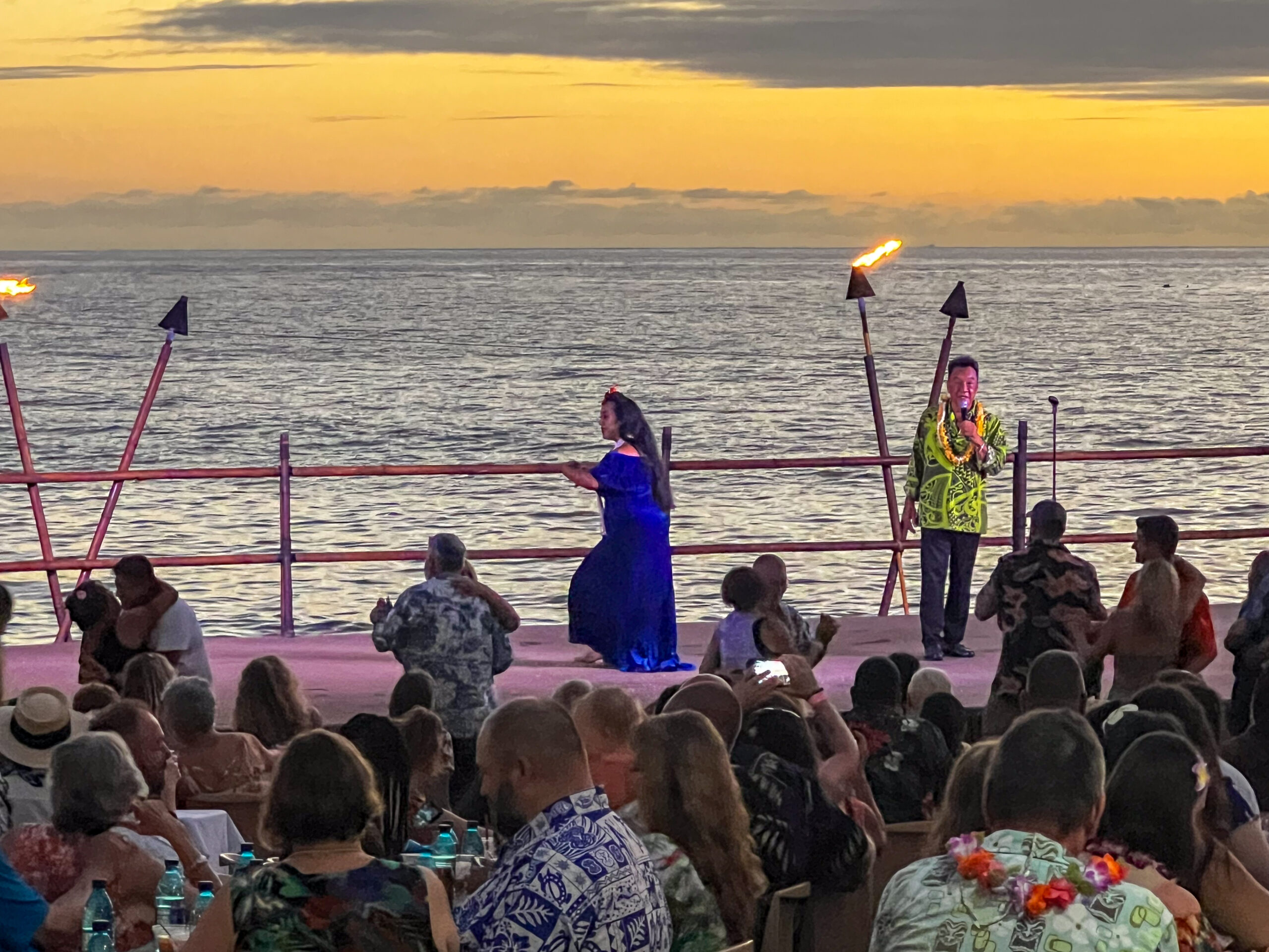 The emcee and entertainment at the Royal Kona Luau